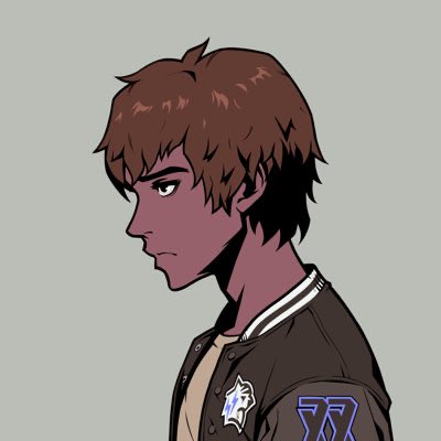 An anime-style illustration of a young man with brown hair shown in profile, wearing a dark varsity jacket with a wolf emblem and Roman numeral 'XV' patch.