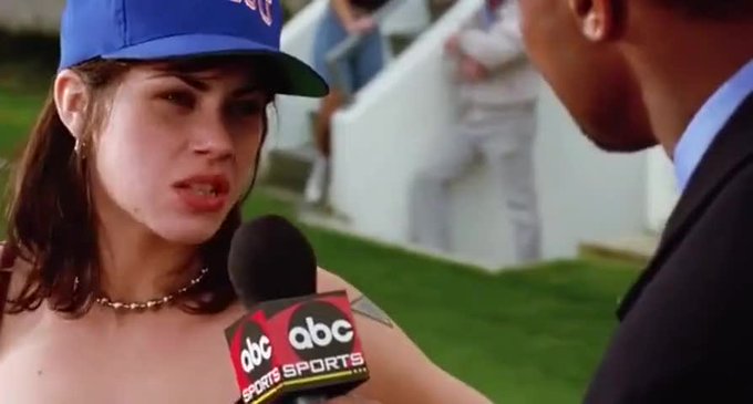 A woman wearing a blue baseball cap is being interviewed by an ABC Sports reporter at what appears to be a baseball field. The "ABC Sports" logo is visible on the microphone as she speaks with an assertive expression, matching the bold, confident tone of her quoted statement about pricing.