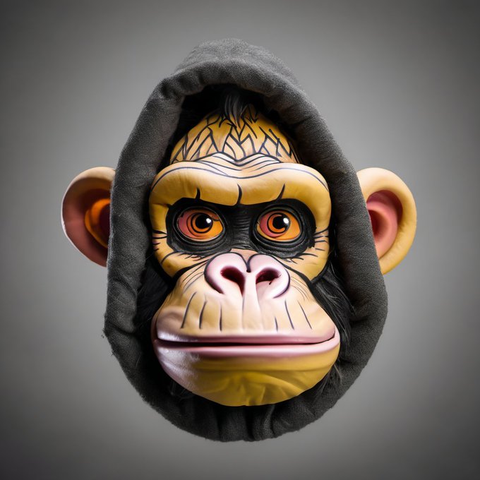 A monkey-like figure with orange eyes and a dark hood appears, styled like an NFT collectible to promote a crypto "APE HEADS" minting event where early commenters receive whitelist spots. The masked primate imagery ties directly into the post's branding around "head ape material" and the upcoming 30-cent mint stage.