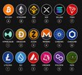 The image displays a collection of cryptocurrency logos, including Bitcoin (BTC), Ethereum (ETH), and XRP, among others. The post requesting a "moon pay notification" suggests the user is hoping for a significant price increase in these cryptocurrencies.