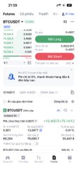 A screenshot of a mobile trading app showing a BTCUSDT futures position at 20:39, displaying entry price, mark price, and profit/loss figures.