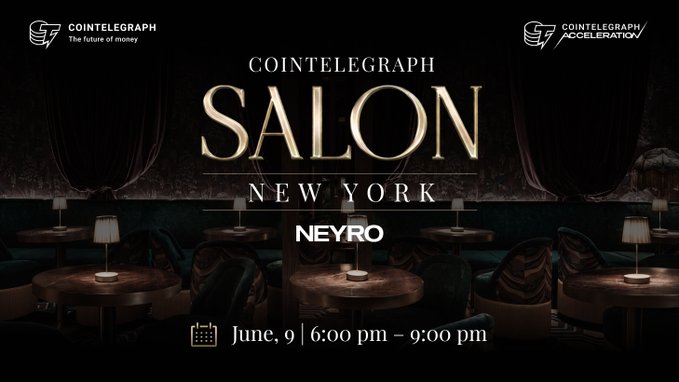 The image features a black and white photograph of a salon set in New York City. The salon is filled with tables, chairs, and various other elements typical of a salon setting such as towels. There are also some signs hanging from the ceiling that say "CoIntelelegraph" and "SALON NEW YORK", indicating that this event is related to salons or newyork. 

The image also includes text at the bottom, which reads: "Cointelegraph is hosting its Private Salon during EthCC NYC on June 9. The event will bring together a curated group of 55 senior leaders across Web3 and institutional finance whose ideas, decisions, and relationships help move the industry forward." This suggests that the salon opening may be related to web3 or a new development in the industry.