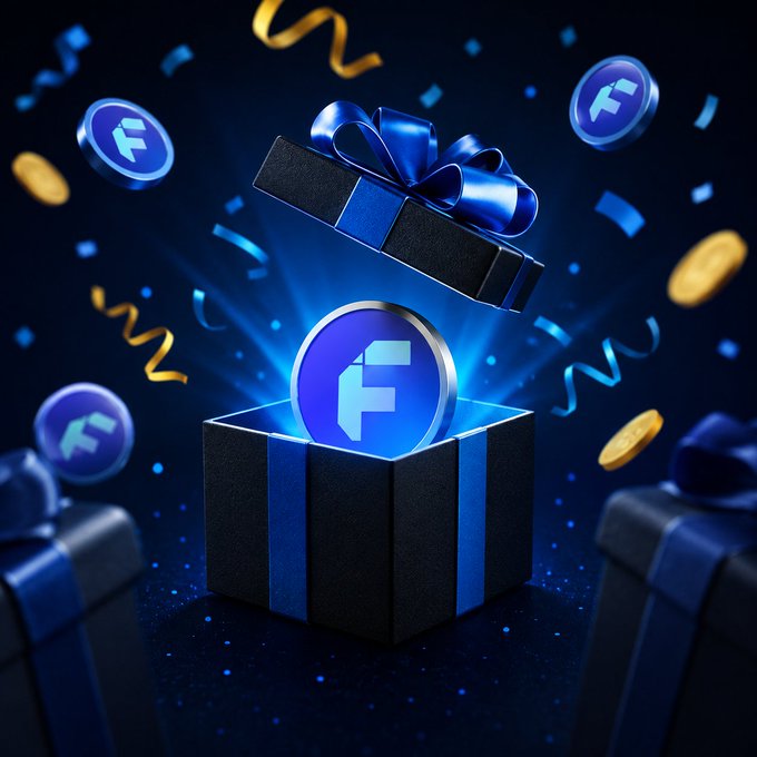 A digital 3D illustration shows a glowing blue "FaucetPay" coin emerging from an open gift box with a blue ribbon, surrounded by floating confetti and coins, visually promoting the FaucetPay 25 USDT giveaway promo.