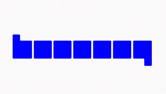 The image features a long, white line with blue squares arranged vertically. The line extends from the top left corner of the frame all the way down to the bottom right corner. There are no other objects or text present in the image.