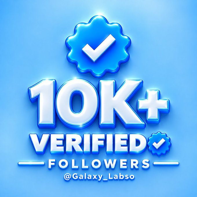 A 3D rendered graphic celebrating "10K+ VERIFIED FOLLOWERS" with a blue checkmark badge and the handle "@Galaxy_Labso".