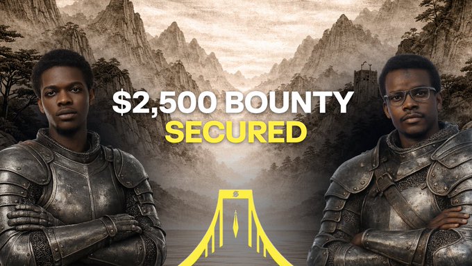 Two armored warriors stand against a misty mountain backdrop with the bold text "$2,500 BOUNTY SECURED" displayed prominently, celebrating the achievement of @NnannaPrince2 (2nd place, $2,000) and @_EngrUsman (4th place, $500) who claimed rewards from @ramphub creator bounties on Solflare Bifrost, reinforcing the "Solflare Empire" theme of the post.