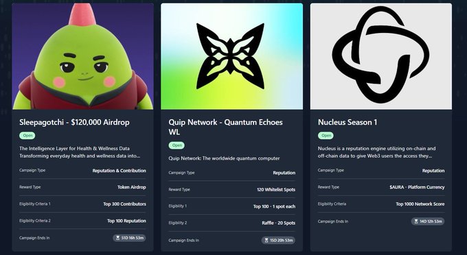 The image features a screen from Quip Network, showcasing three different logos for products like sleepagotchi and Nucleus. The logos are displayed side by side, creating an organized layout that makes it easy to compare them at a glance. The background of the image has a brown color scheme, providing contrast with the vibrant logos.
