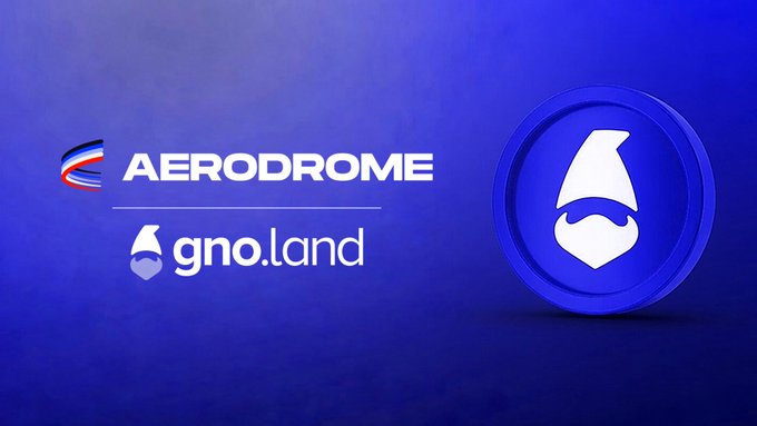 Aerodrome partners with gno.land, featuring the gno.land token and the Aerodrome logo. This visually represents the new partnerships and tokens mentioned in the post, highlighting the challenges of liquidity in the Cosmos ecosystem.