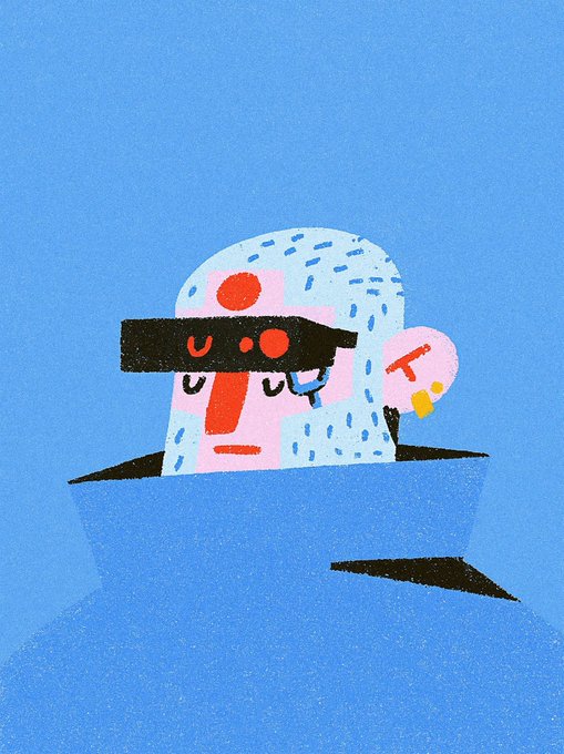 An illustration shows a pink character with glasses and a blue dotted hat holding a pink circle with the letter "T" against a blue background.