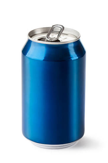A glossy blue aluminum soda can with its tab popped open sits against a white background, visually representing the 11.8 "soda can opening" sound from the XI Sounds Collection NFT series. The image serves as the accompanying visual for an audio-based NFT piece capturing the distinctive fizz-pop of a freshly opened beverage can.