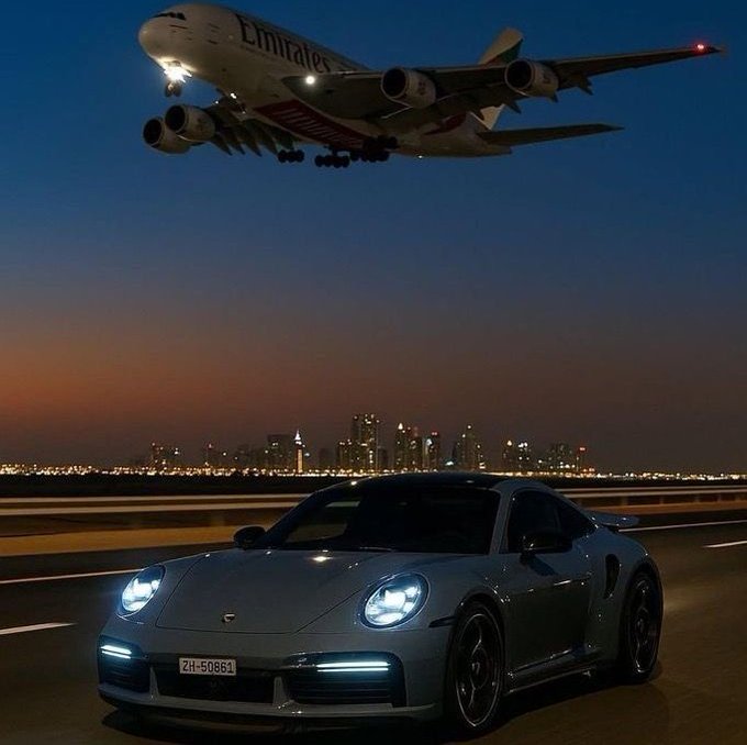 iphone, porsche, emirates, airplane, city skyline