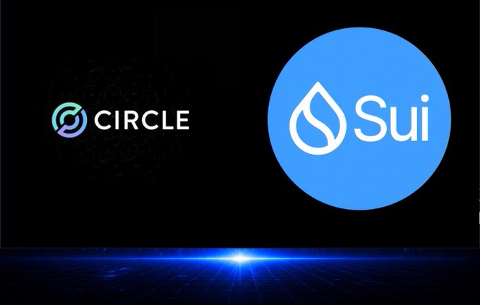 A promotional graphic showing the CIRCLE and Sui logos side by side on a dark background with a blue lens flare effect.