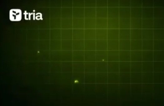The image features a green screen with white text that reads "tria" at the top, followed by "Happy Saturday Everyone". The background of the image consists of a grid pattern filled with small squares of varying sizes. There are also several small lights scattered throughout the image, adding to its visual appeal and making it stand out.