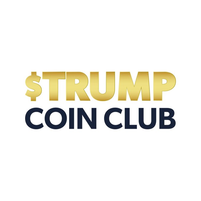 A logo featuring the text '$TRUMP' in gold gradient letters above 'COIN CLUB' in dark blue bold text on a white background.