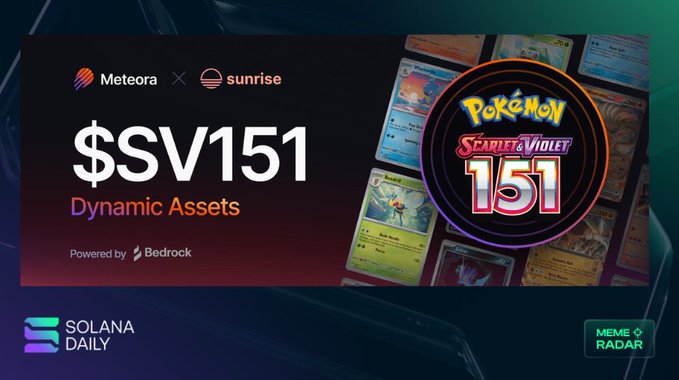 The image shows an eBay advertisement for a Pokemon trading card game called "Scream Of The Storm", featuring various Pokémon cards displayed on the screen. Below this ad is a poster promoting "SV151" - a token backed by Pokémon packs and dynamic assets, as well as a tagline highlighting its features related to Sealed Pokémon Packs and Pokémon Rovar.