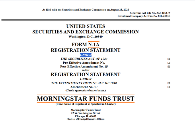 A Securities and Exchange Commission Form N-1A Registration Statement for Morningstar Funds Trust, filed August 28, 2026.