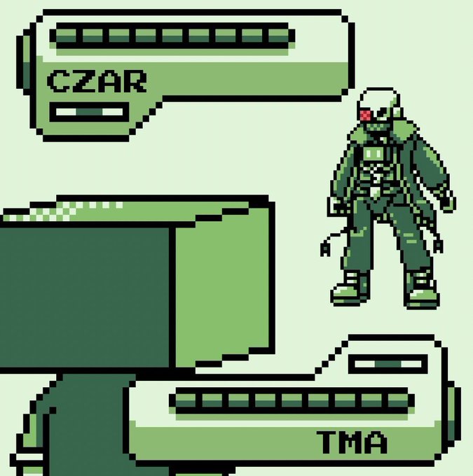 The image is a pixel art composition featuring a green character in futuristic attire, with two dialogue-style text bubbles labeled "CZAR" and "TMA." While the image itself doesn't depict any giveaway elements, it appears to be artistic branding accompanying a crypto giveaway post by @Crypto_Yapp and @lumionseth offering 10 GTD prizes.