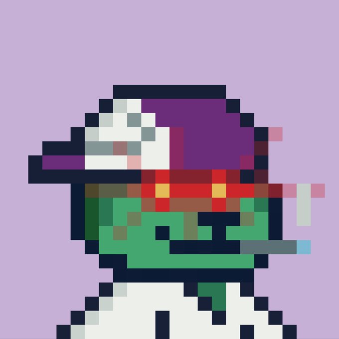A pixel art portrait of a person wearing a purple cap, red sunglasses, and green face mask smoking what appears to be a joint. The image fits the post's nostalgic tone about graduation year 2021 and references "Doge Capital," though no visible text or logos appear in the image itself.
