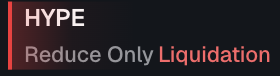 The image shows the text "HYPE - Reduce Only Liquidation" in a dark banner with red accents. This relates to the "Ouch" post by highlighting a painful liquidation event for the HYPE ticker, where a long position was forcibly closed at a loss due to insufficient margin.