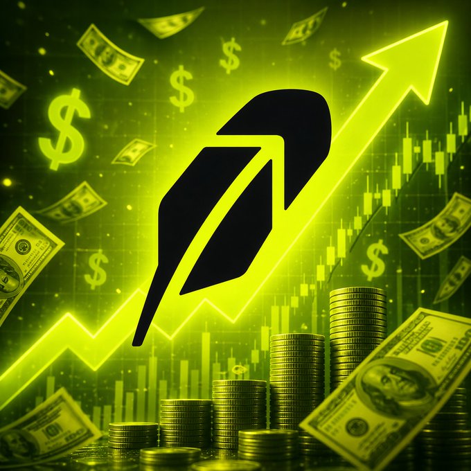 A promotional graphic with a neon green color scheme featuring the Stocktwits logo (a lightning bolt in a speech bubble), surrounded by falling dollar bills, stacks of coins, an upward trending arrow, and candlestick chart patterns.