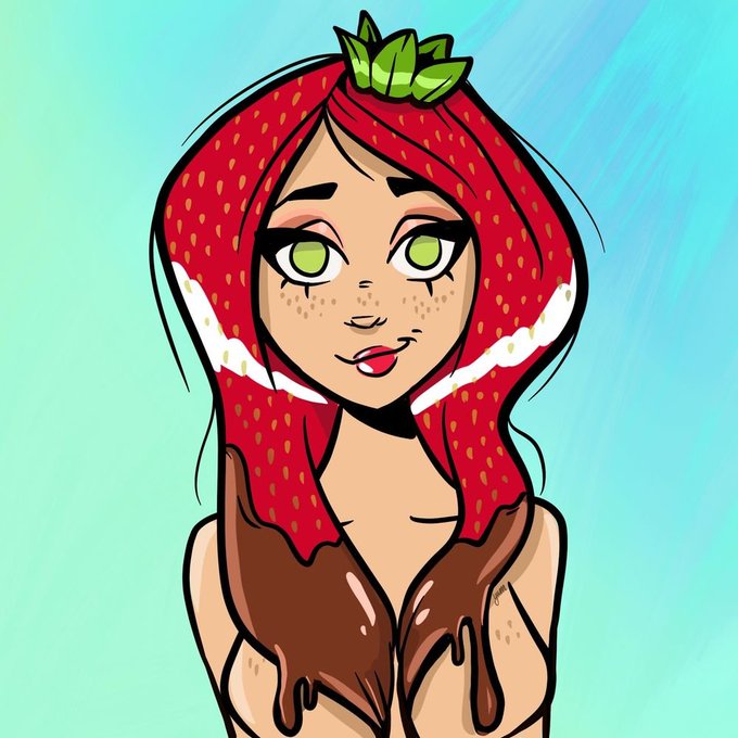 This digital illustration features a stylized, anime-inspired female character designed to resemble a strawberry, complete with a red seed-patterned hairpiece and a chocolate-dipped aesthetic. The image serves as a promotional visual for "MetaVixensNFT," visually representing the "MetaVixen" concept mentioned in the accompanying post's call to action.