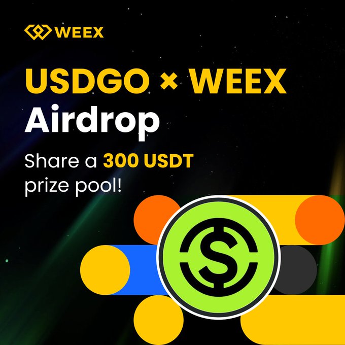 The image shows a poster for a competition where participants can win up to 300 USDT tokens (worth $300) if they join the Weex Airdrop campaign. The logo of the company "USDGO" is prominently displayed, and there are two distinct prizes being offered - one worth $100 and another worth 5 lucky winners' reward points (30 USDT). To enter the contest, participants must create an account on a website named "Weeks", click on the "Compete", and fill in the required information. The poster ends with a text prompt to encourage people to join the campaign by clicking on it and providing their Weex UID for registration purposes.