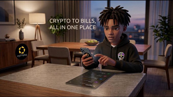 A 3D-animated advertisement for 'mycoTokens' showing a young character with dreadlocks using a smartphone and a tablet in a modern home setting, with the tagline 'CRYPTO TO BILLS, ALL IN ONE PLACE'.