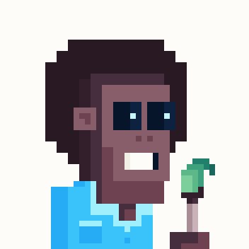 A pixel art character with a cheerful expression holds a martini glass with a green garnish, depicting the relaxed sophistication of a collector savoring their prized assets rather than rushing to trade them. The image complements the post's message by visually contrasting the calm, appreciative enjoyment of a collection with the stress and haste typically associated with trading.