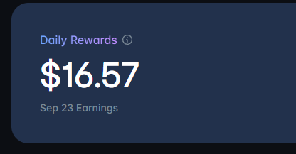 A dark blue interface card shows 'Daily Rewards' of '$16.57' for 'Sep 23 Earnings'.