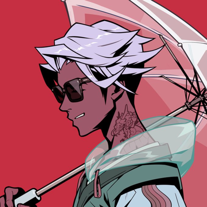 An anime-style character with white hair, dark sunglasses, and a tattoo on their neck holds a clear umbrella against a red background. The stylized illustration represents NFT #12148 from the Azuki Elementals collection, shown alongside its sale details of 0.096 ETH on OpenSea.