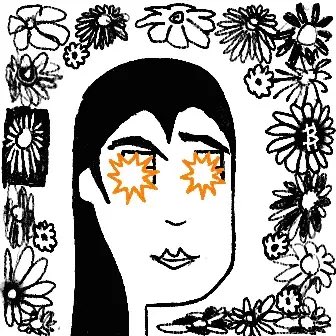 The image features a black and white illustration of a person's face with large, orange eyes that appear to be glowing or radiating light. The background consists of various flowers, adding depth and complexity to the scene. The caption "ORDINAL MAXI BEAUTY" is written in the bottom right corner, indicating the post's title.