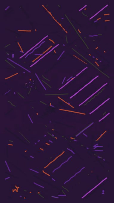 The image shows a poster with purple, green, orange and black lines on it. The background of the poster appears as if it has been rendered by someone who left the work unfinished. A caption below the artwork reads "Picked up 2 Cities by @EfdotStudio x @0xdiid x @artblocks_io Still minting...". It seems like the artist has created a unique and chaotic design, with the use of different line colors to create an eye-catching visual effect.