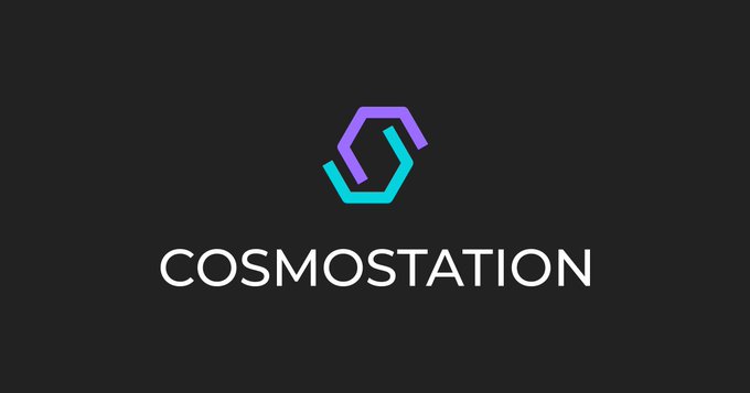The image displays the Cosmostation logo, featuring a stylized purple-to-teal gradient "S" hexagonal icon above the brand name "COSMOSTATION" in white text on a dark gray background, serving as the visual identity for the wallet service that has announced its shutdown.