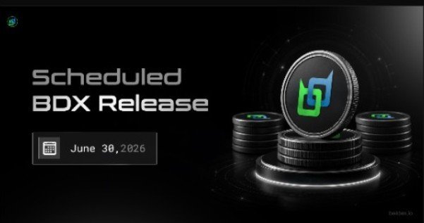 The graphic announces a "Scheduled BDX Release" for June 30, 2026, featuring stacked coins bearing the Beldex logo against a dark background. It visually promotes the upcoming $BDX tokenomics update from Beldex, aligning with the post's focus on the comprehensive June 30 release covering ecosystem developments and partnerships.