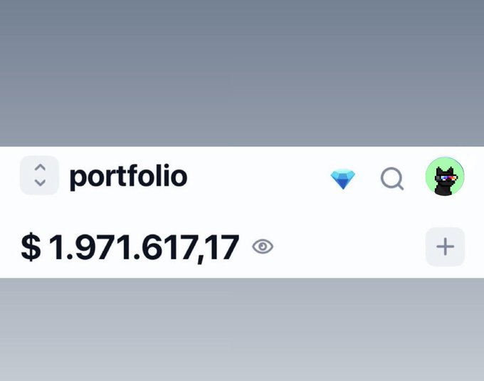 A portfolio screenshot showing a balance of $1,971,617.17, paired with the post celebrating turning $500 into nearly $2 million in 60 days before cashing out completely. The image visually reinforces the post's triumphant claim of massive gains and the decision to exit the market.
