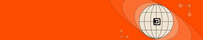 A digital graphic with an orange background showing a white wireframe globe icon and abstract molecular network lines.