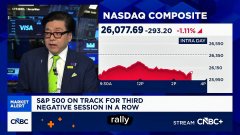 Tom Lee is being interviewed on CNBC with the NASDAQ Composite displayed at 26,077.69 (-1.11%), aligning with the post noting his bullish September call that initially went against market sentiment before potentially paying off.