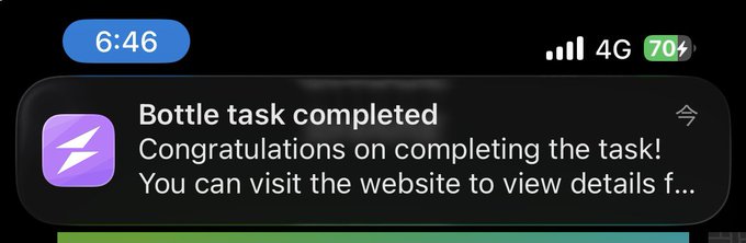 The image shows a message from an app, likely a task management app, congratulating users for completing their tasks. The text of the message reads "Congratulations on completing the task!". The app has been installed on a cell phone, as indicated by its presence in the bottom left corner of the screen.