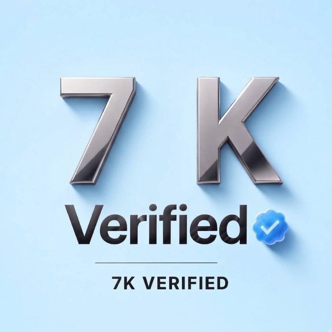 A 3D-rendered graphic on a light blue background displays large chrome metallic letters '7K' above the word 'Verified' with a blue checkmark seal, and '7K VERIFIED' written at the bottom.