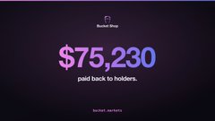 A digital graphic on a dark purple background displaying '$75,230' in bold text, with smaller text reading 'paid back to holders.'