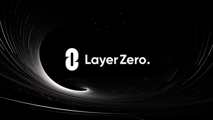The image features the LayerZero logo and name displayed against a dark background with swirling, cosmic-style light effects. The accompanying post references ZRO (LayerZero's token), highlighting a recent 3% price drop and concerns including Wyoming moving its FRNT stablecoin away from LayerZero, management issues, and an upcoming token unlock of 25.71 million ZRO on September 20th.