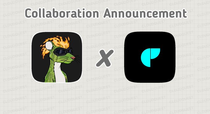The image is a "Collaboration Announcement" graphic featuring the Evolved OMR (a flaming weasel NFT character in sunglasses) on the left and the Robinhood Chain logo on the right, separated by an "X" symbol to denote the partnership. The graphic visually reinforces the tweet's news that 3,333 Evolved OMR NFTs are integrating into the Robinhood Chain ecosystem alongside the $MUTAGEN token.