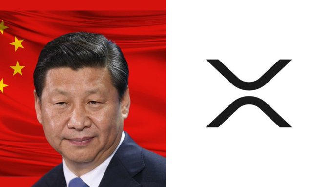 The image shows Chinese President Xi Jinping against the Chinese flag, paired with the XRP logo, suggesting a potential partnership or development involving China and XRP, as hinted by the accompanying post.