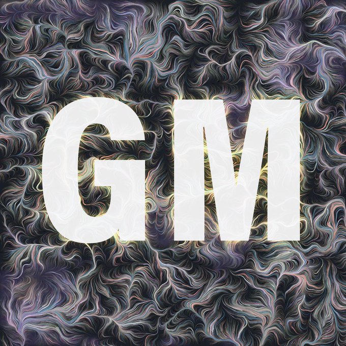 The word "GM" (meaning "Good Morning" in crypto/web3 culture) is displayed in large white letters over a swirling, iridescent black and pastel-toned abstract background, tying into the post's unified "One piece. One wallet. One story." message being teased ahead of the SERICA announcement on July 22.