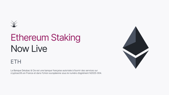 The image features a poster for Ethereum Staking that has been translated into French. The poster includes a black triangle with a white border, which serves as the logo of the Ethereum project. It also displays text in French explaining the concept of Ethereum staking and its benefits.