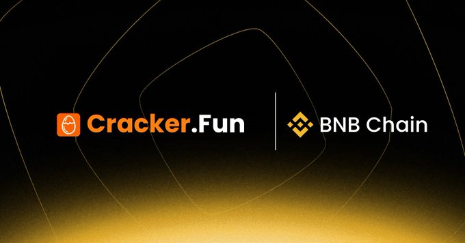 The image shows a promotional graphic featuring the "Cracker.Fun" logo (with an orange egg icon) alongside the "BNB Chain" logo, separated by a vertical line against a dark background with gold accent curves. This visually supports the caption's critique of meme token launches on BNB Chain, highlighting Cracker.fun as an alternative that "actually put a face on it" rather than relying on anonymous infrastructure.