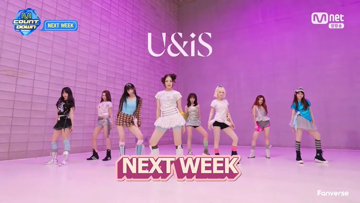 A promotional teaser from Mnet's 'M COUNTDOWN' announcing a comeback for the group 'UNIS' with the text 'NEXT WEEK' displayed prominently.