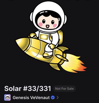 The image features a cartoon depiction of an astronaut wearing a white helmet, riding a yellow rocket ship with a flame coming out of its back. The caption below the image reads "Solar #33/351 Not for Sale Genesis VeVenna". This suggests that someone has posted this item on a marketplace or online store to sell it.