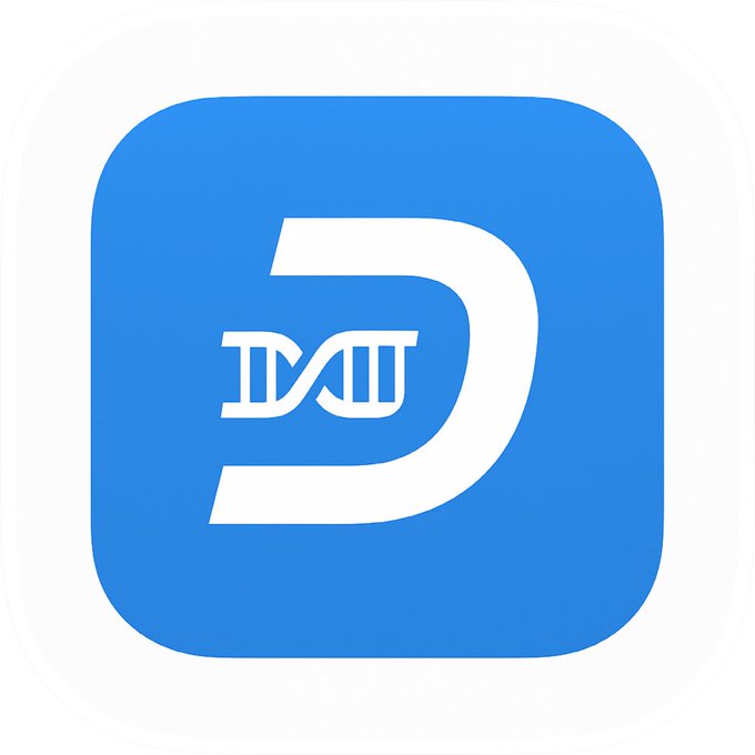 Blue rounded app icon featuring a stylized white 'D' letter design, likely a digital wallet or cryptocurrency application.