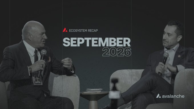 An Avalanche ecosystem recap for September 2026 featuring two men seated and speaking, with the Avalanche logo and "ECOSYSTEM RECAP" text overlaid.